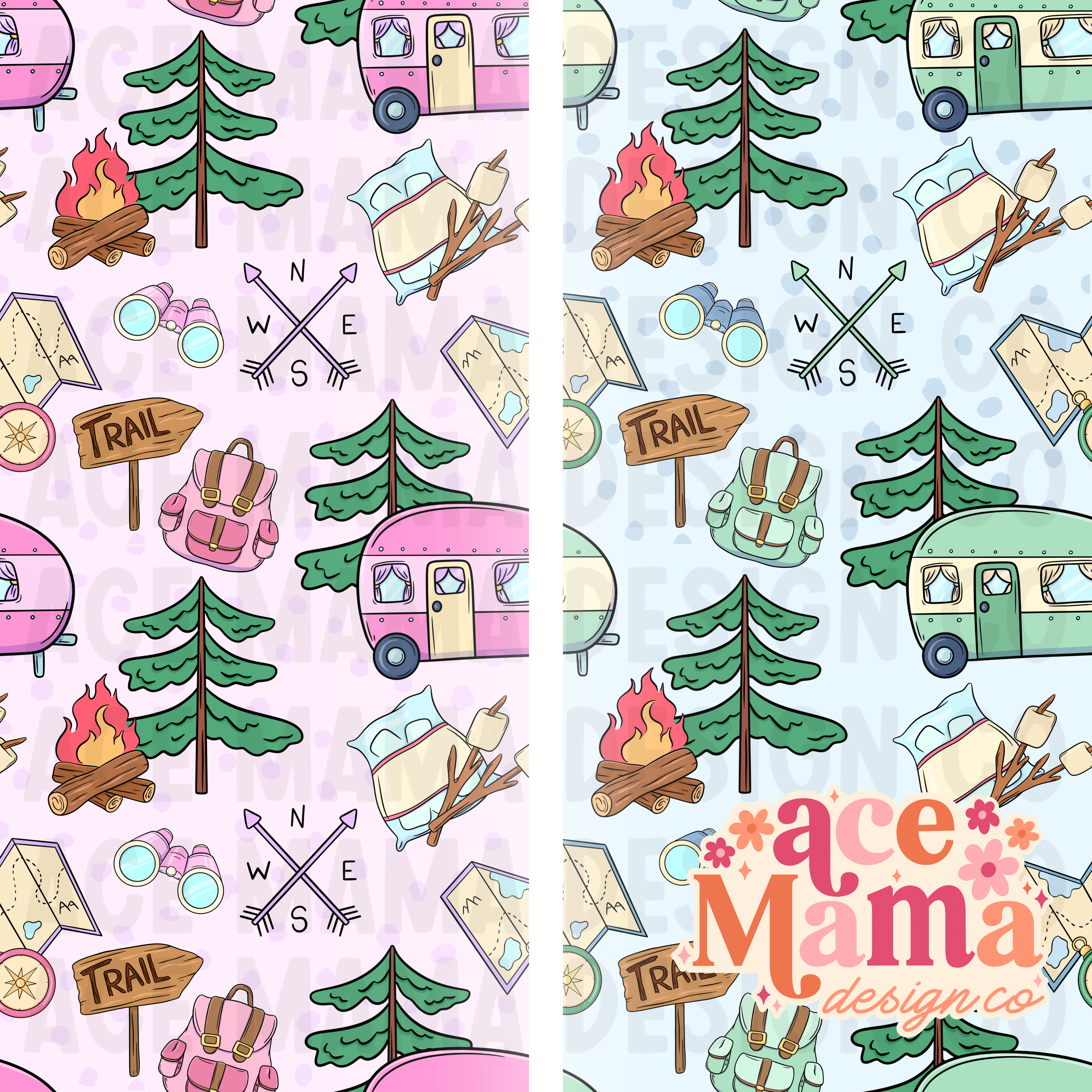 Camping Seamless Files | 2 background options + cordinates