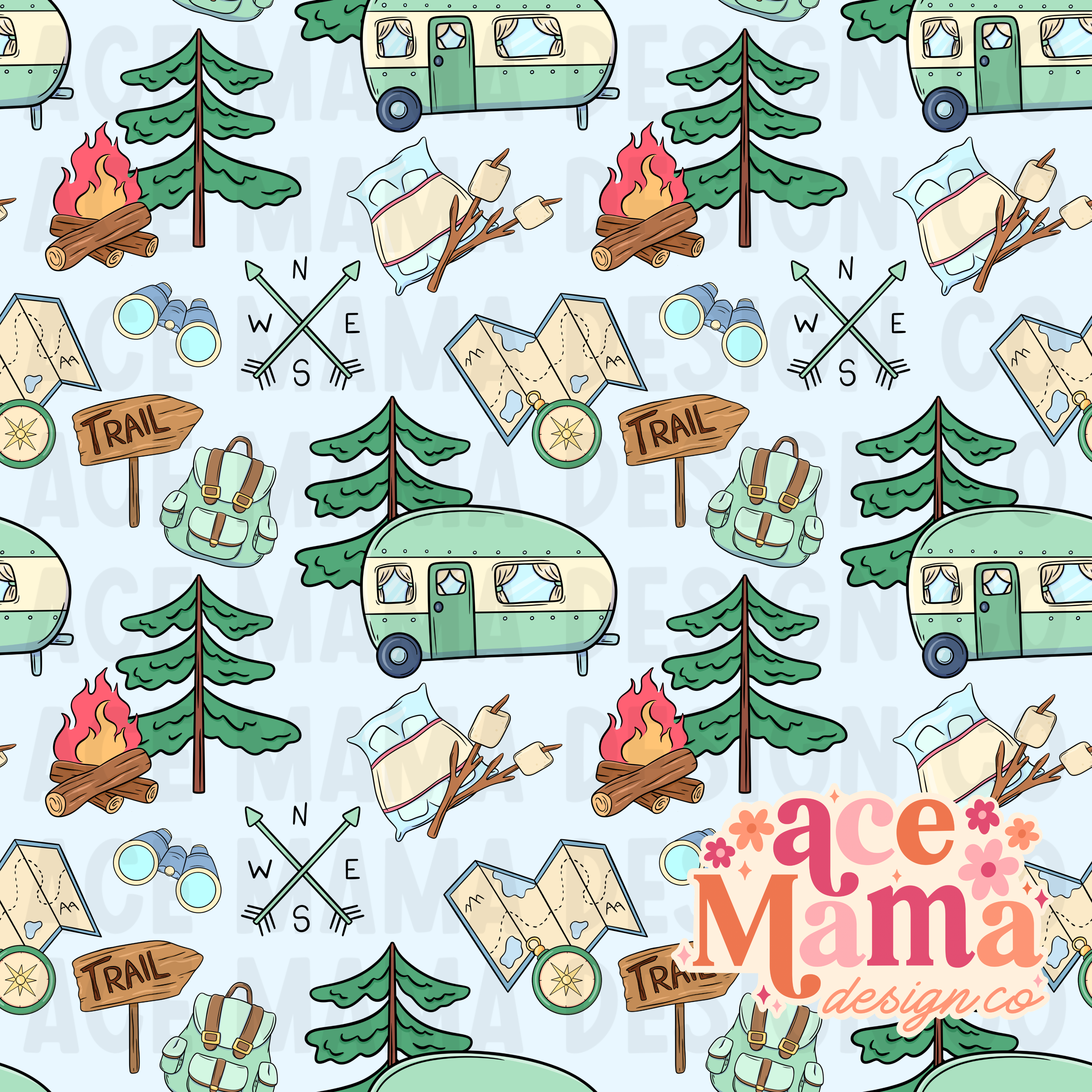 Camping Seamless Files | 2 background options + cordinates