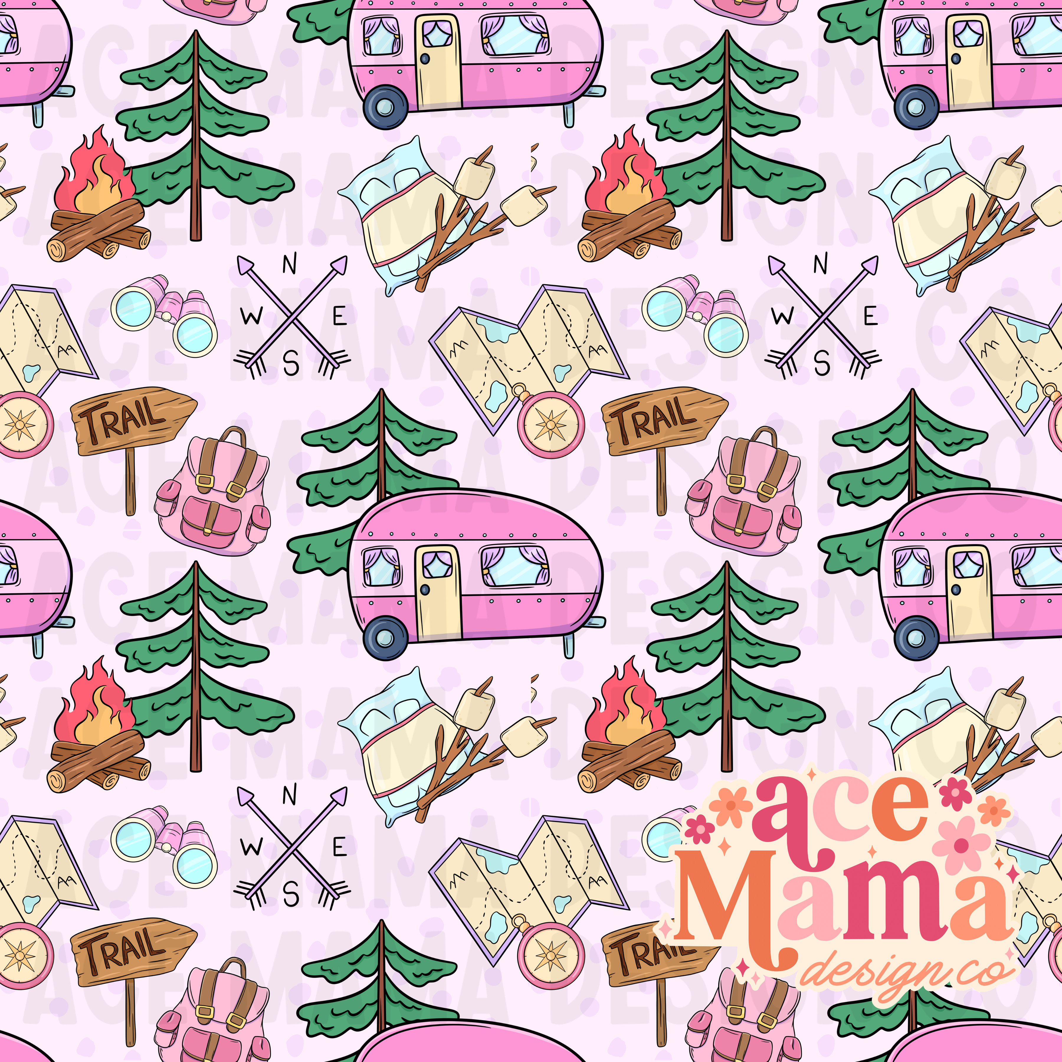 Camping Seamless Files | 2 background options + cordinates